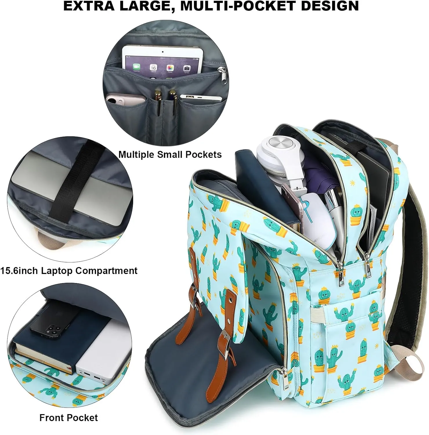 Fuyicat Cactus Laptop Backpack for Women Men Travel Business Work, Girls Boys School Backpack College Bookbag Fit 15.6 Inch Notebook