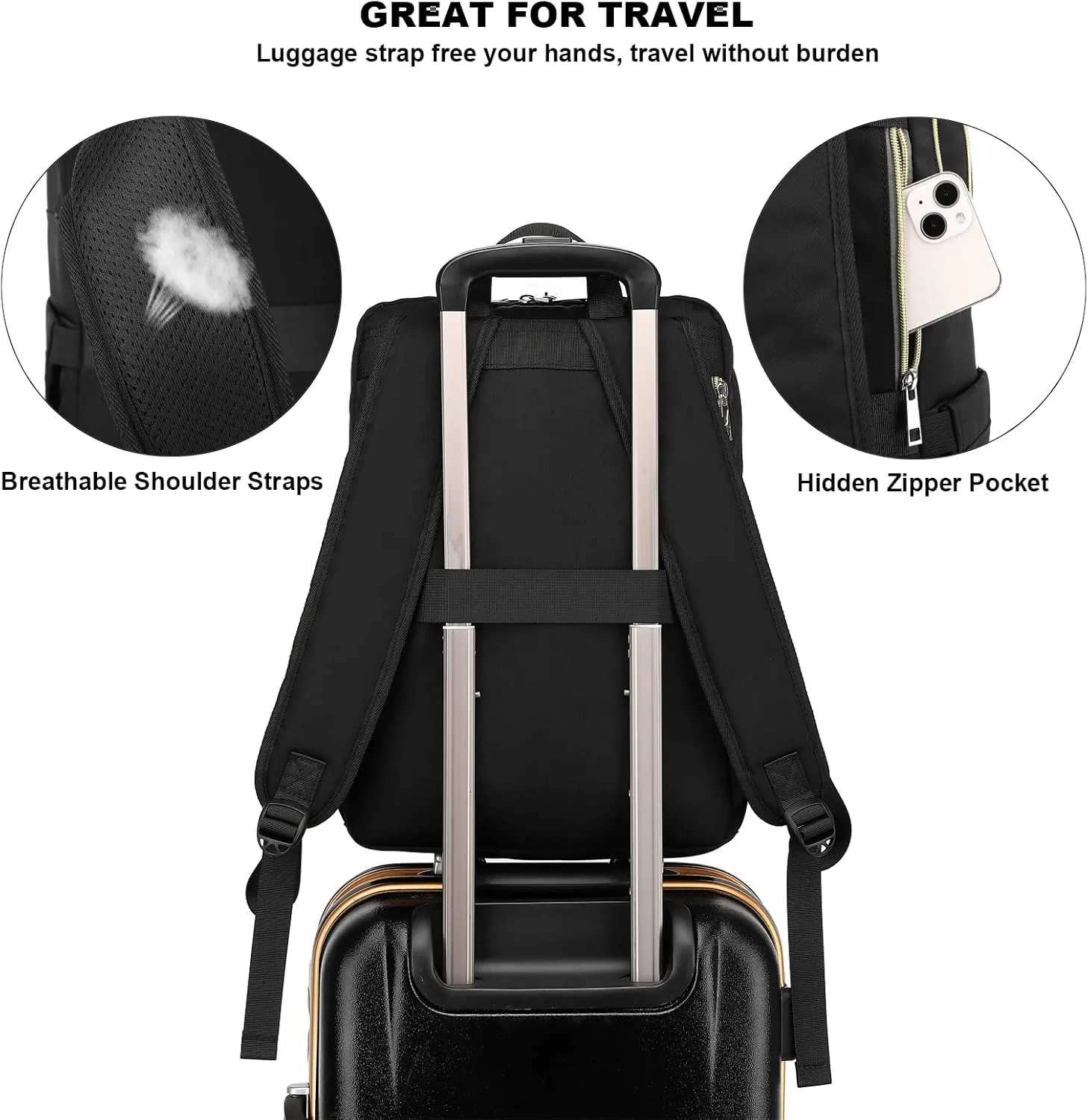 Fuyicat Laptop Backpack for Women Men Travel Business Work, Girls Boys School Backpack College Bookbag Fit 15.6 Inch Notebook (Black)