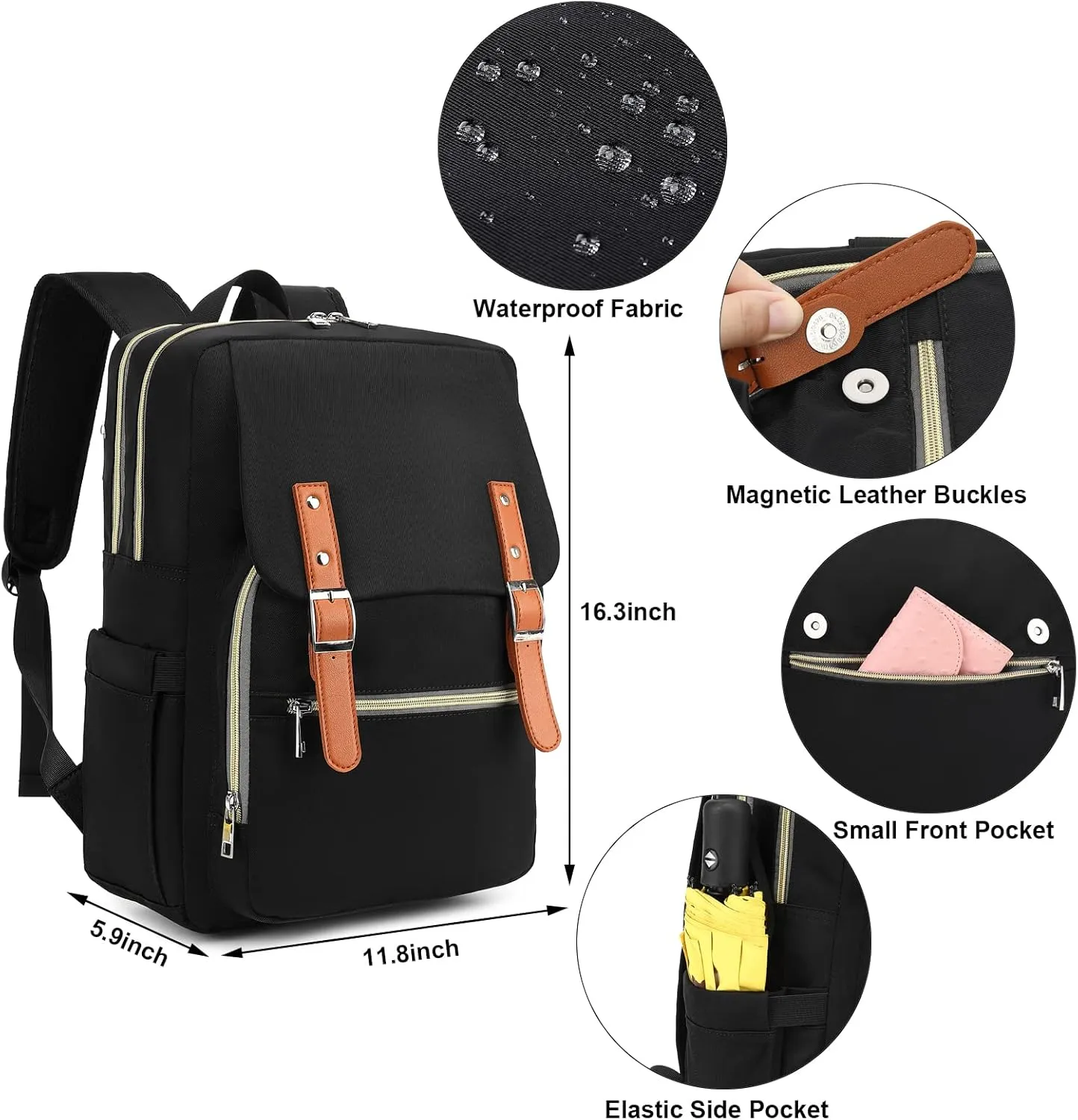 Fuyicat Laptop Backpack for Women Men Travel Business Work, Girls Boys School Backpack College Bookbag Fit 15.6 Inch Notebook (Black)