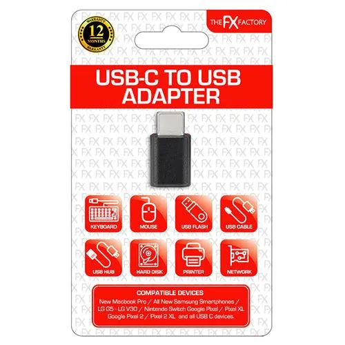 FX Factory USB C to USB Adapter for All Type C Devices - Black | 022265