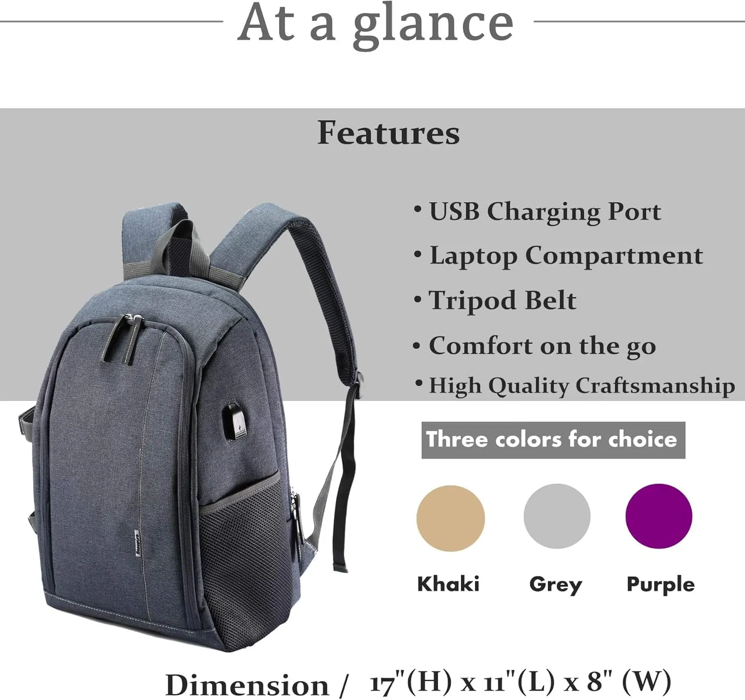 G-raphy Camera Backpack Professional Photography Backpack DSLR Backpack Large Capacity with Laptop Compartment/Tripod Holder for SLR Cameras and other Camera Accessories (Grey)