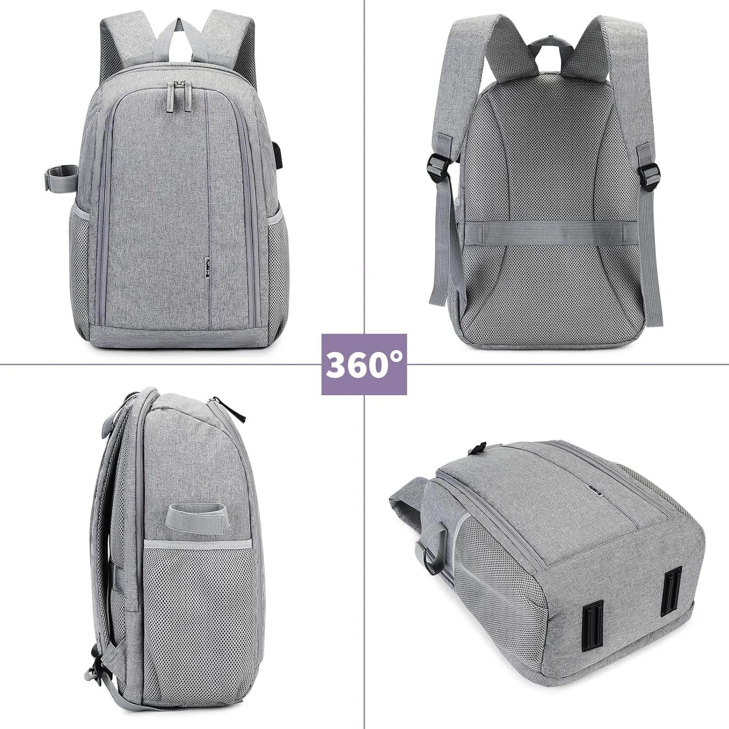 G-raphy Camera Bag Backpack with Laptop Compartment Photography Camera Accessories Large 17"x 11"x 8" with Tripod Holder for DSLR SLR Cameras,Lenses and other Accessories Women Men (Purple with USB)