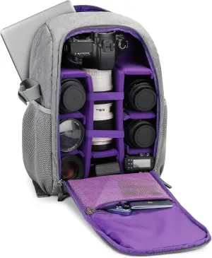 G-raphy Camera Bag Backpack with Laptop Compartment Photography Camera Accessories Large 17"x 11"x 8" with Tripod Holder for DSLR SLR Cameras,Lenses and other Accessories Women Men (Purple with USB)