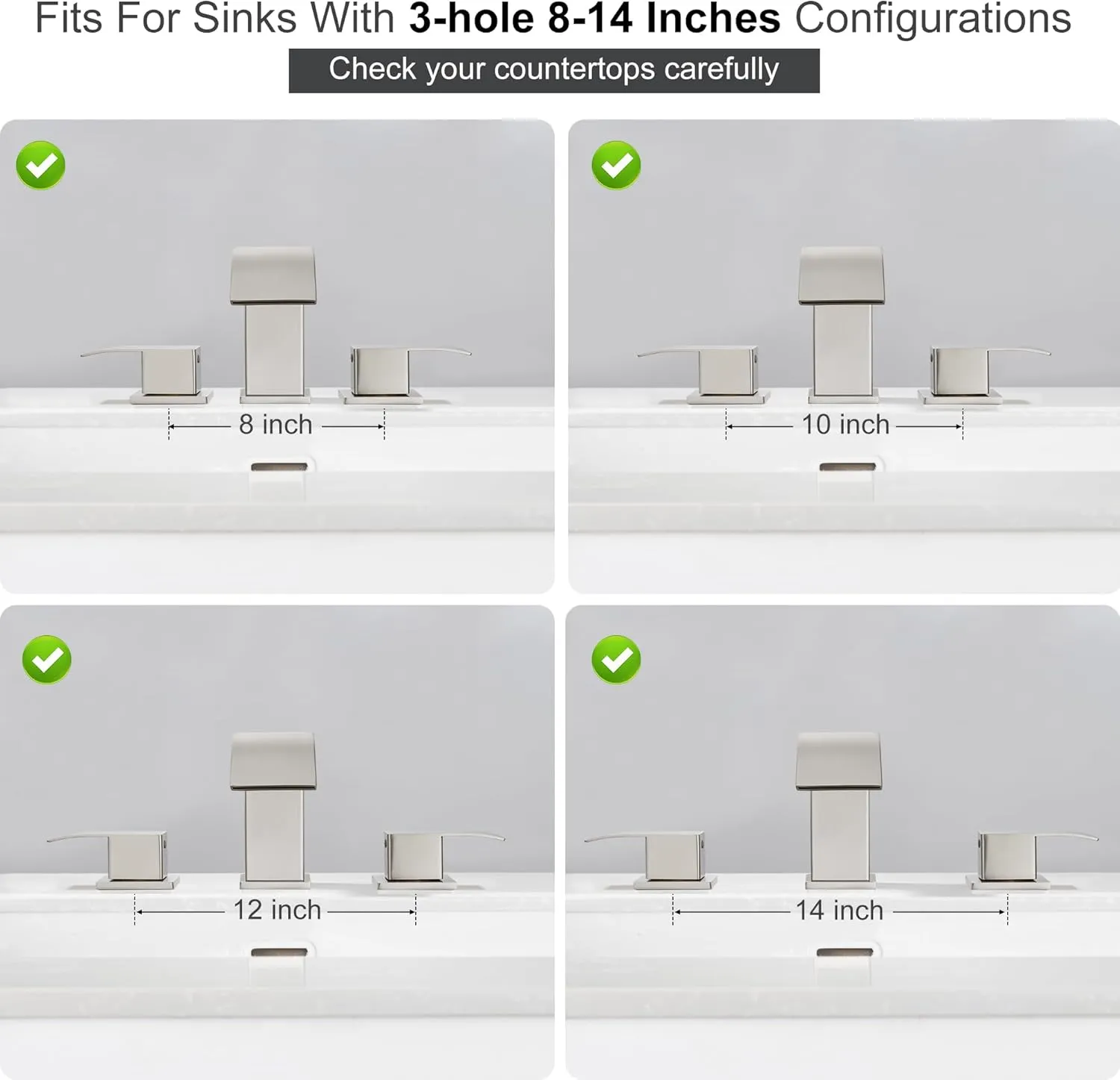 GAGALIFE 8 Inch Waterfall Bathroom Faucets 3 Hole - Brushed Nickel Widespread Bathroom Faucet with Pop-up Drain, Two Handles Bathroom Sink Faucet, Modern Vanity Sink faucets with Supply Lines