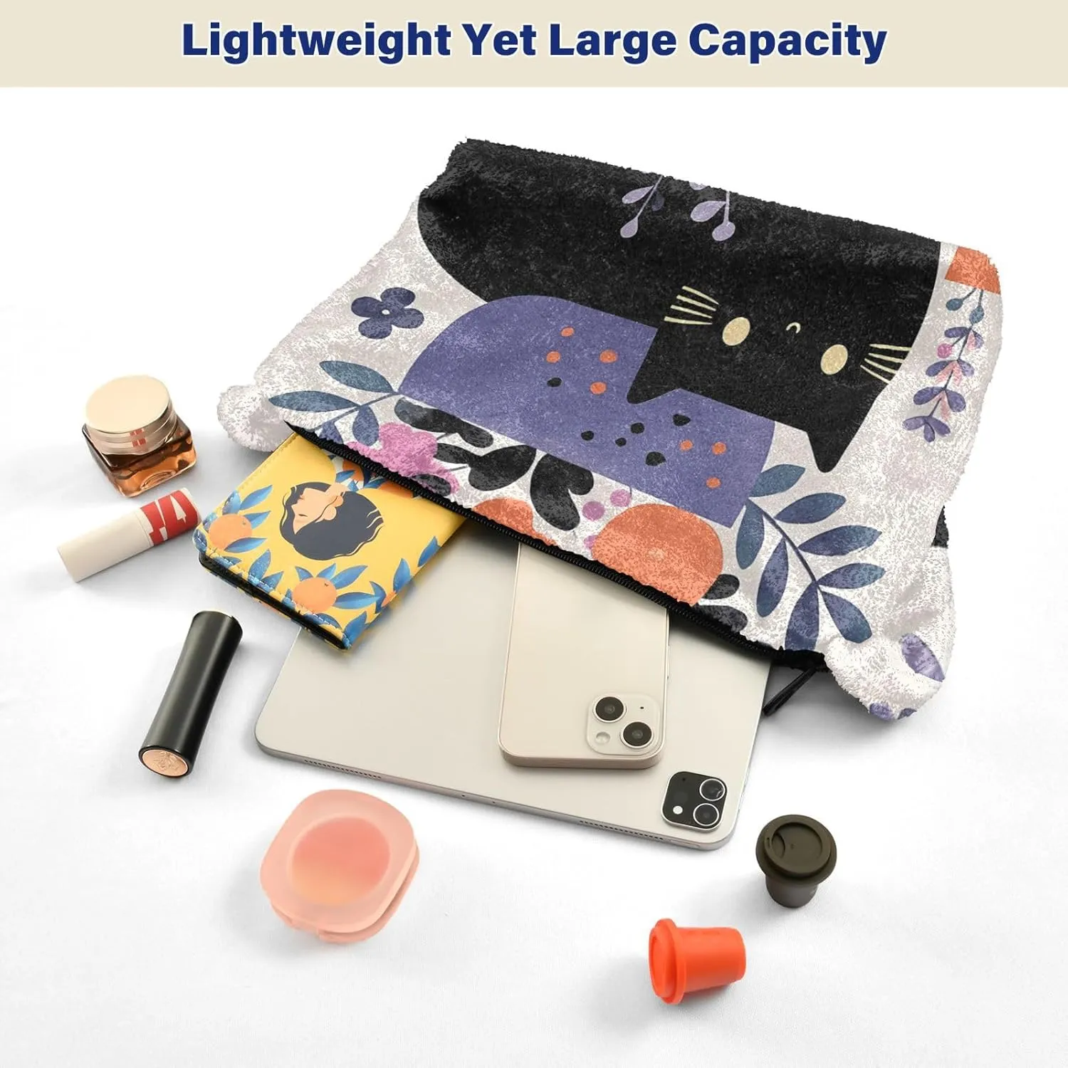 GAIGEO Cat Cartoon on Blue Black Ladies Shoulder Bag, Shoulder Purse with Zipper, Womens Outdoor Bag
