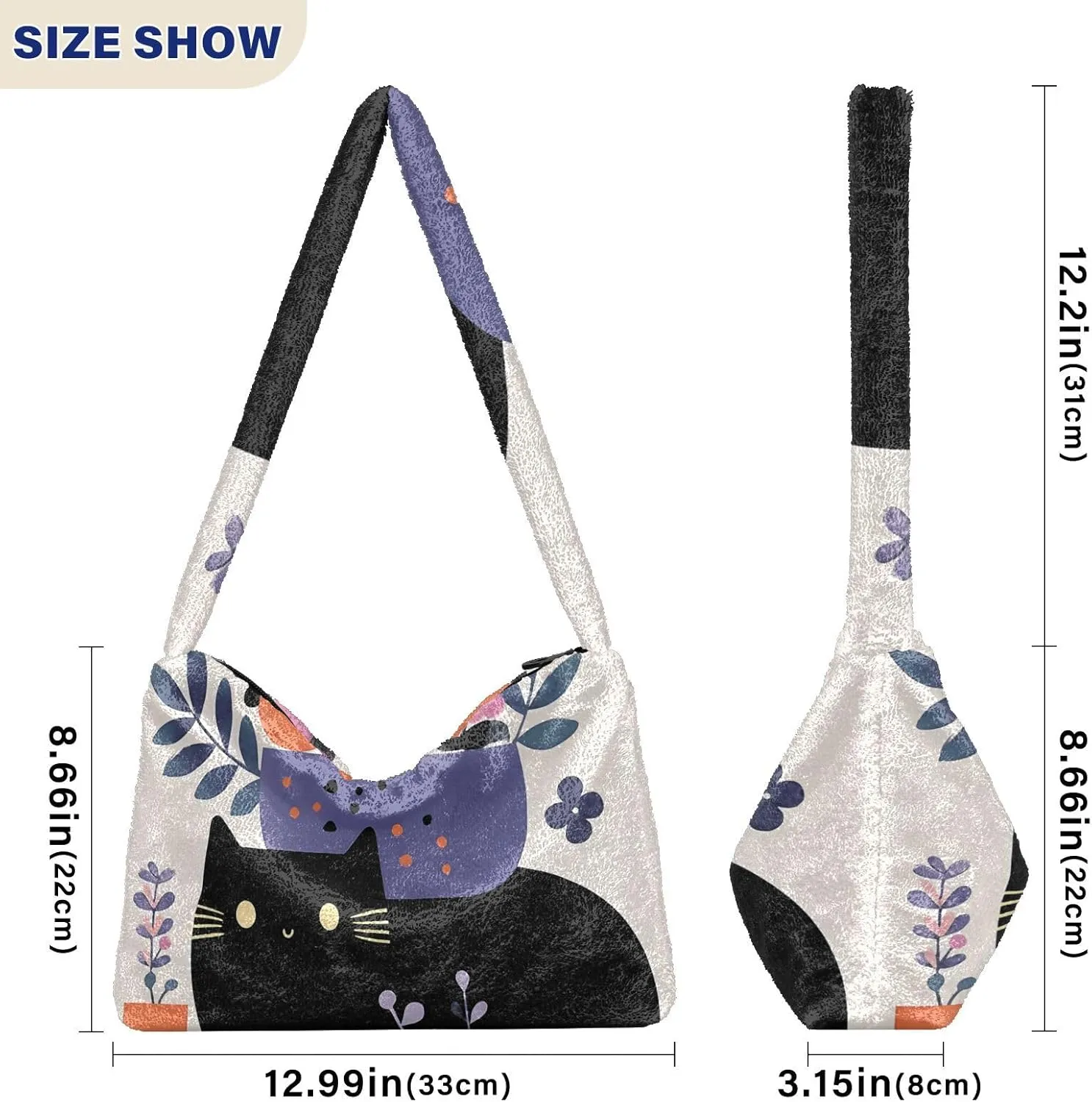 GAIGEO Cat Cartoon on Blue Black Ladies Shoulder Bag, Shoulder Purse with Zipper, Womens Outdoor Bag