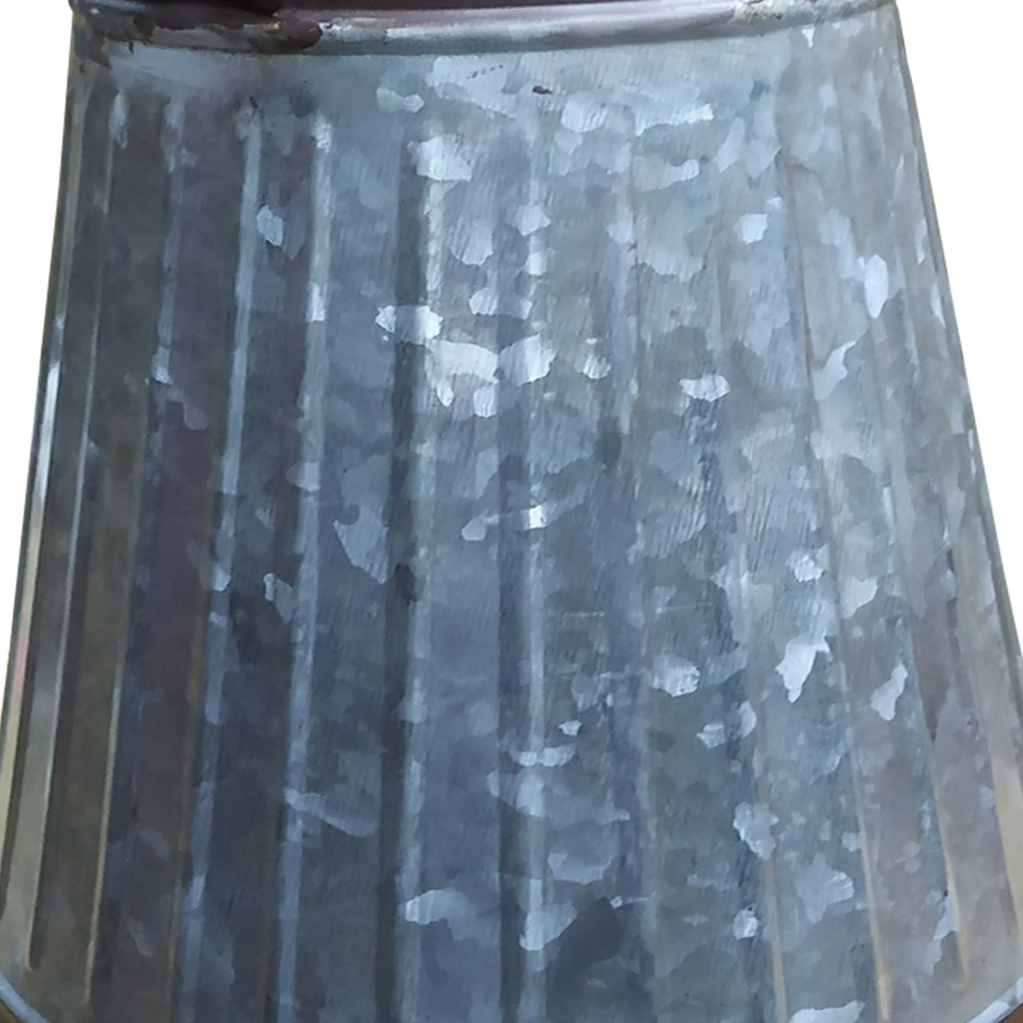 Galvanized Metal Corrugated Flower Vase with Curved Side Handles; Gray and Brown