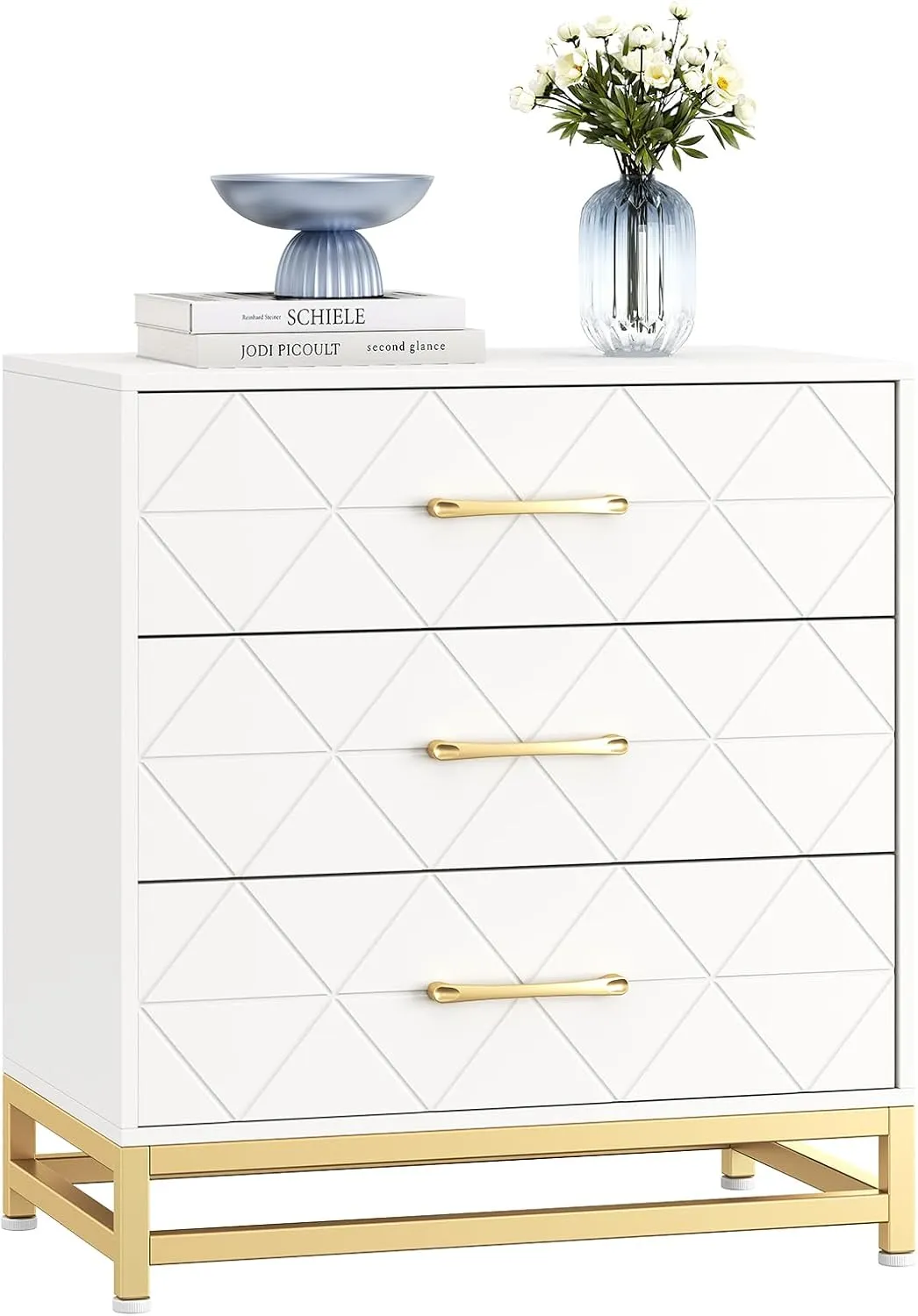 GAOMON Dresser for Bedroom with 3 Drawer, Modern Dressers Chest of Drawers, with Wide Drawers and Metal Handles, Wood Dressers, White
