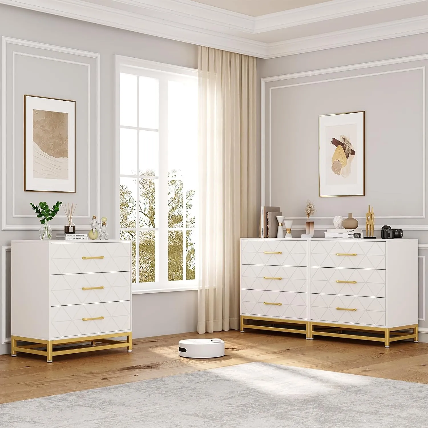 GAOMON Dresser for Bedroom with 3 Drawer, Modern Dressers Chest of Drawers, with Wide Drawers and Metal Handles, Wood Dressers, White