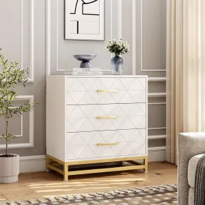 GAOMON Dresser for Bedroom with 3 Drawer, Modern Dressers Chest of Drawers, with Wide Drawers and Metal Handles, Wood Dressers, White