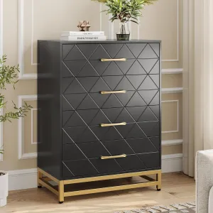 GAOMON Dresser for Bedroom with 4 Drawer, Modern Dressers Chest of Drawers, with Wide Drawers and Metal Handles, Wood Dressers, Black