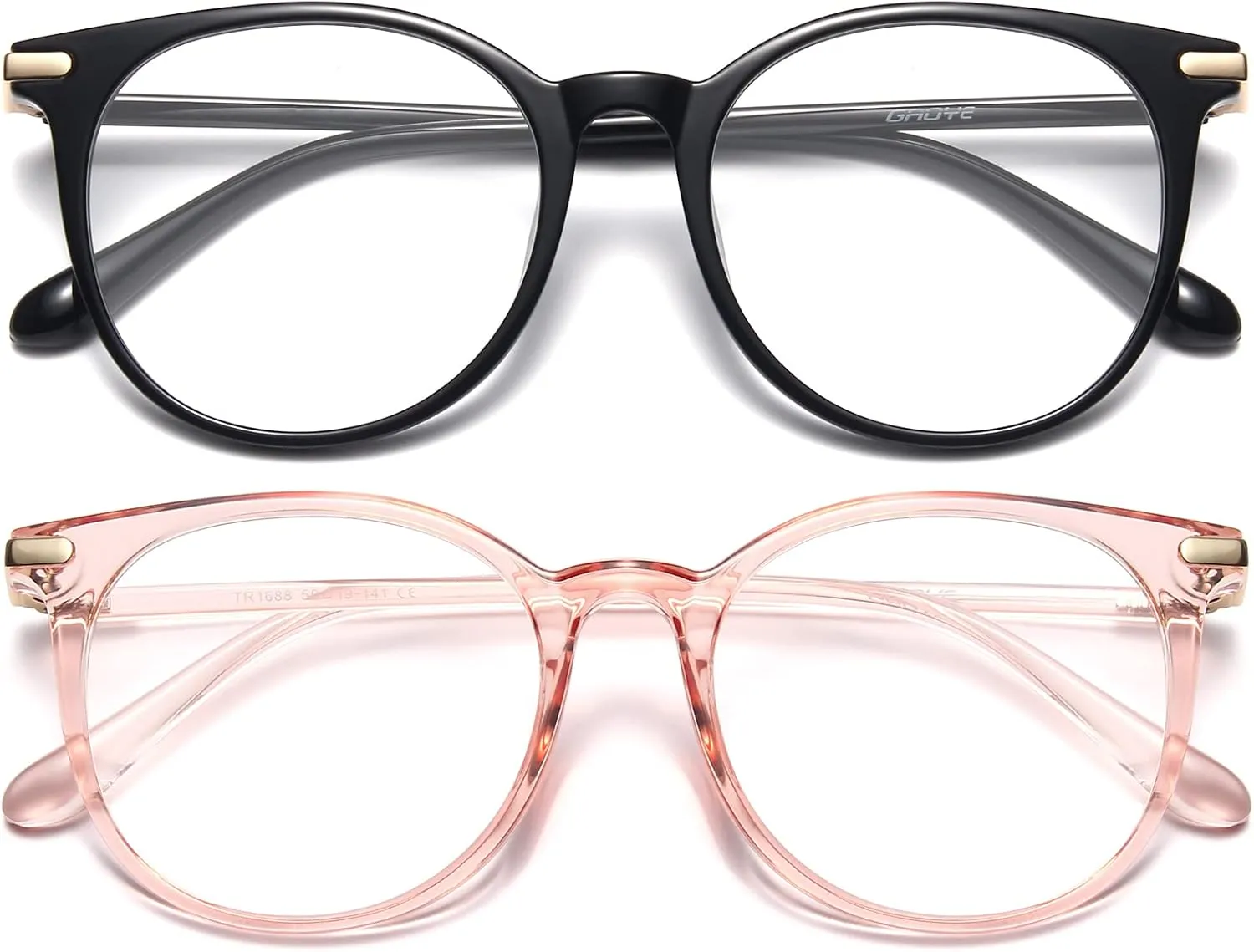 Gaoye 2 Pack Blue Light Blocking Glasses, Retro Round Eyewear Frame Anti Eyestrain Computer Glasses for Women Men - GY1688 (Black Pink)