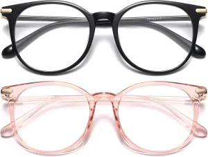 Gaoye 2 Pack Blue Light Blocking Glasses, Retro Round Eyewear Frame Anti Eyestrain Computer Glasses for Women Men - GY1688 (Black Pink)