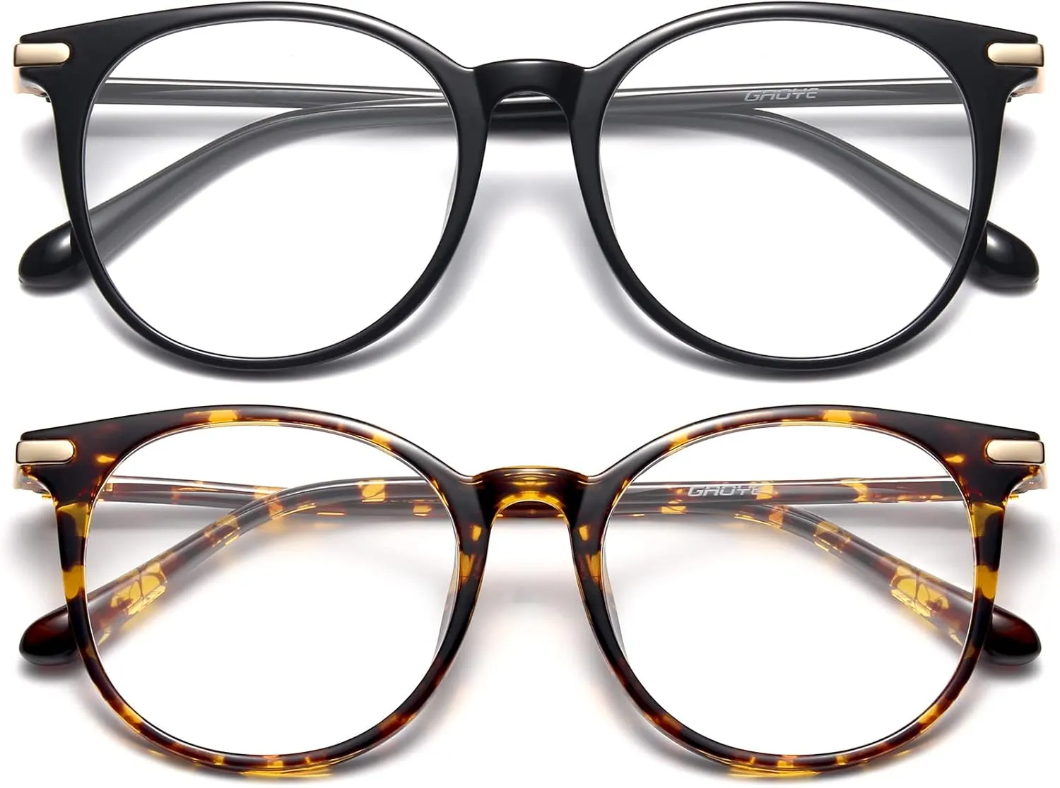 Gaoye 2 Pack Blue Light Blocking Glasses, Retro Round Eyewear Frame Anti Eyestrain Computer Glasses for Women Men - GY1688 (Black Tea Leopard)