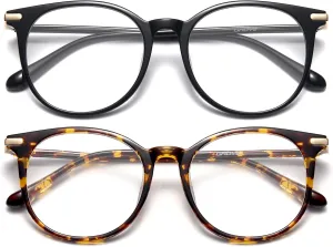 Gaoye 2 Pack Blue Light Blocking Glasses, Retro Round Eyewear Frame Anti Eyestrain Computer Glasses for Women Men - GY1688 (Black Tea Leopard)