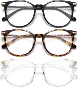Gaoye 3 Pack Blue Light Blocking Glasses, Retro Round Eyewear Frame Anti Eyestrain Computer Glasses for Women Men - GY1688 (Black Tea Leopard Transparent)