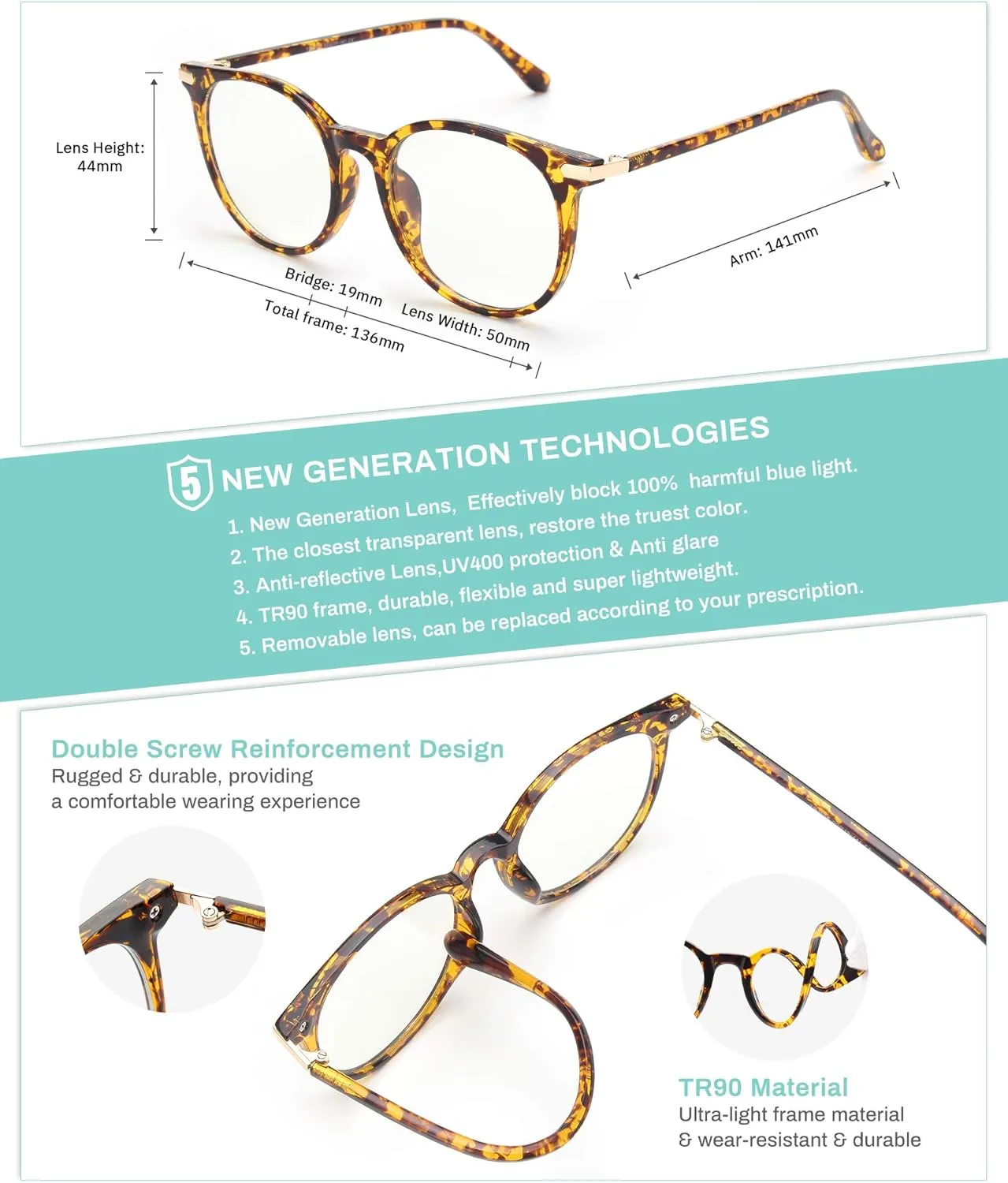 Gaoye 3 Pack Blue Light Blocking Glasses, Retro Round Eyewear Frame Anti Eyestrain Computer Glasses for Women Men - GY1688 (Black Tea Leopard Transparent)