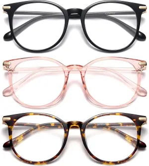 Gaoye Blue Light Blocking Glasses, Retro Round Eyewear Frame Anti Eyestrain Computer Glasses for Women Men (Black Pink Tea Leopard)
