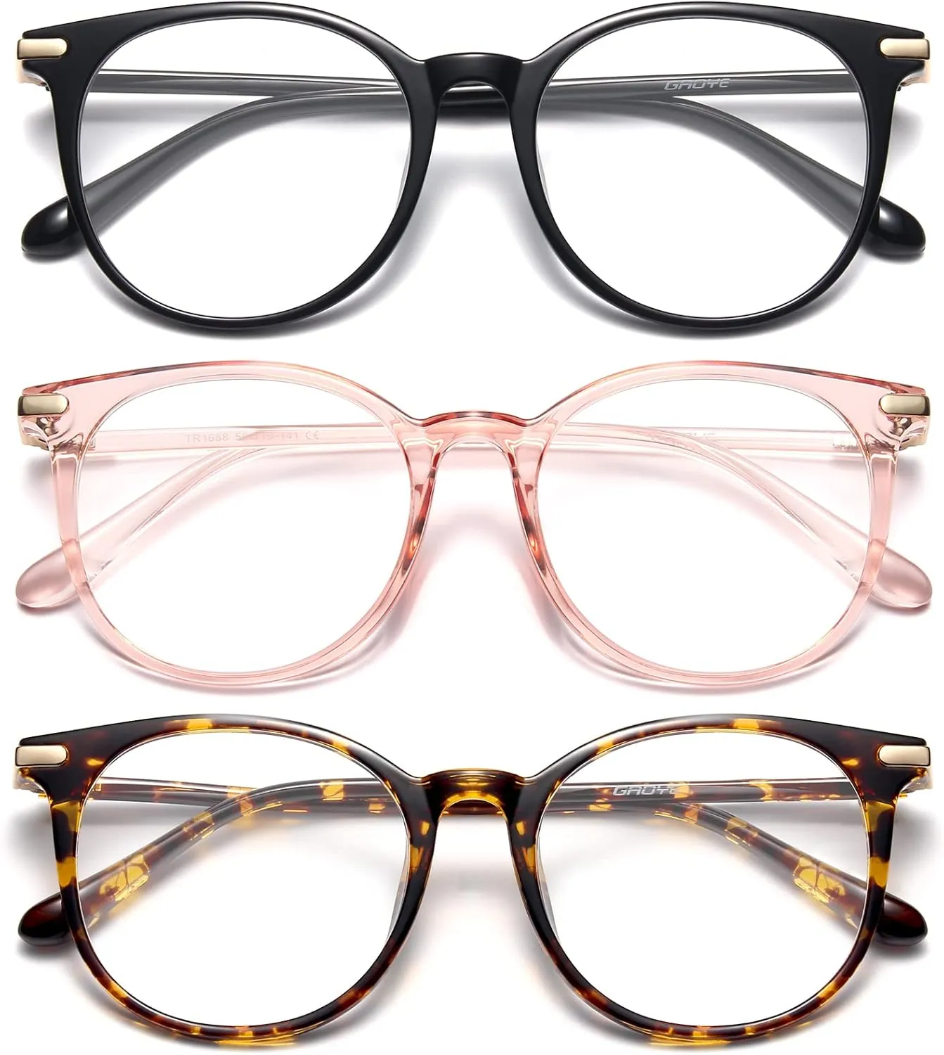 Gaoye Blue Light Blocking Glasses, Retro Round Eyewear Frame Anti Eyestrain Computer Glasses for Women Men (Black Pink Tea Leopard)