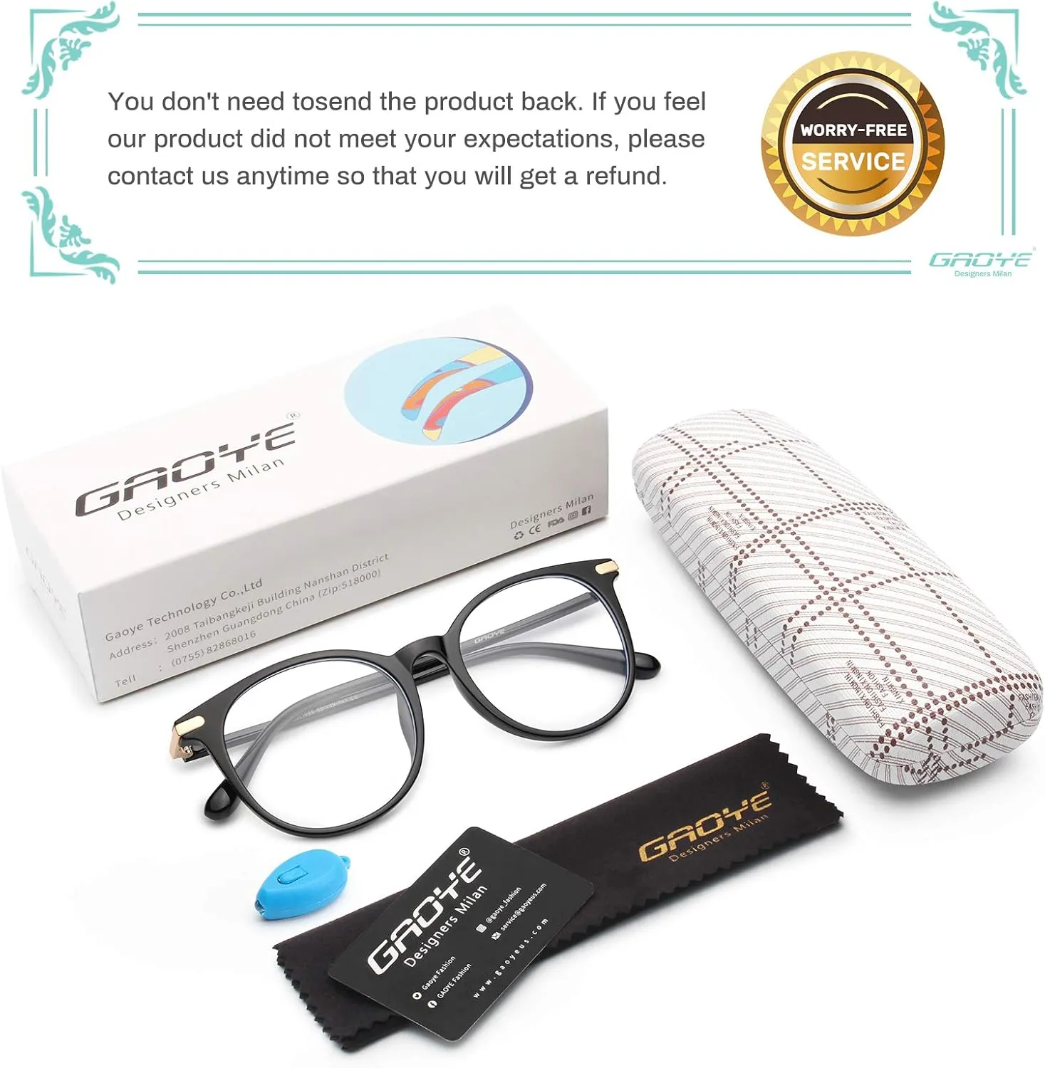 Gaoye Blue Light Blocking Glasses, Retro Round Eyewear Frame Anti Eyestrain Computer Glasses for Women Men - GY1688 (Light Black Frame/Transparent Lens)
