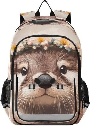 Garland Cute Otter Face Large Backpack for Men Women Travel Laptop Daypack Book Bag Shoulder Bag Cute Cool Funny Backpack with Reflective Strip 12.9 ×17.7 In
