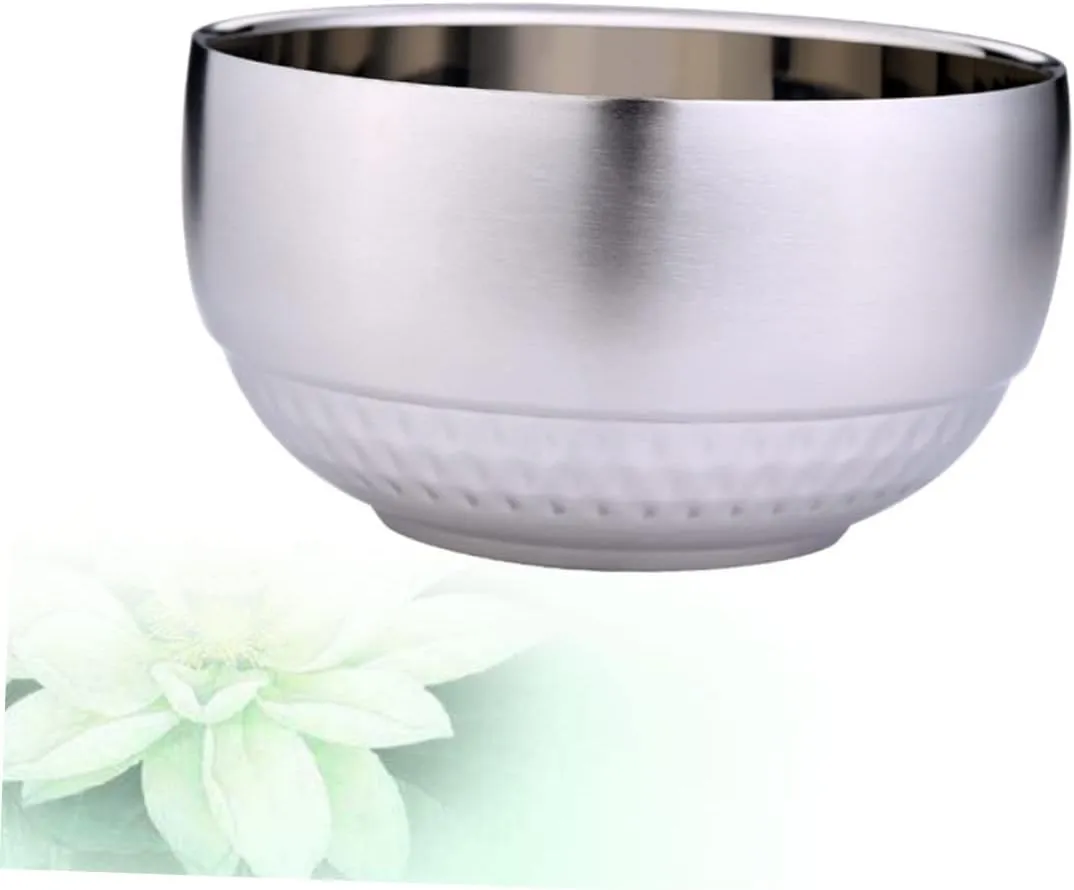 Garneck Stainless Steel Bowl Set Double-layer Insulated Soup Rice Vegetable Serving Silver Handles