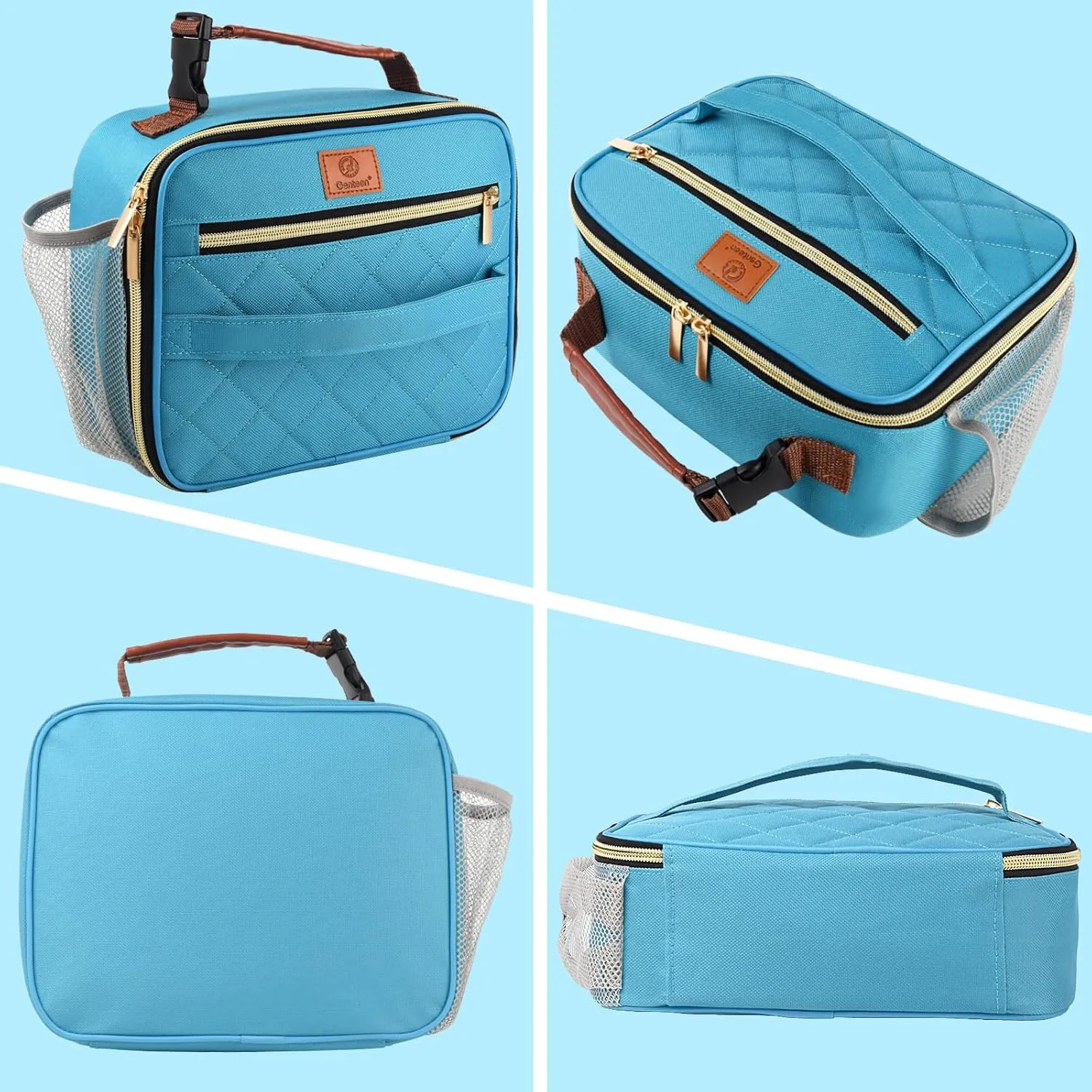 Genteen Lunch Box for Men Women Adults Kids - Insulated LunchBox Reusable, Zip Closure & Buckle Handle, Portable Cooler for Work, School, Travel (Teal)