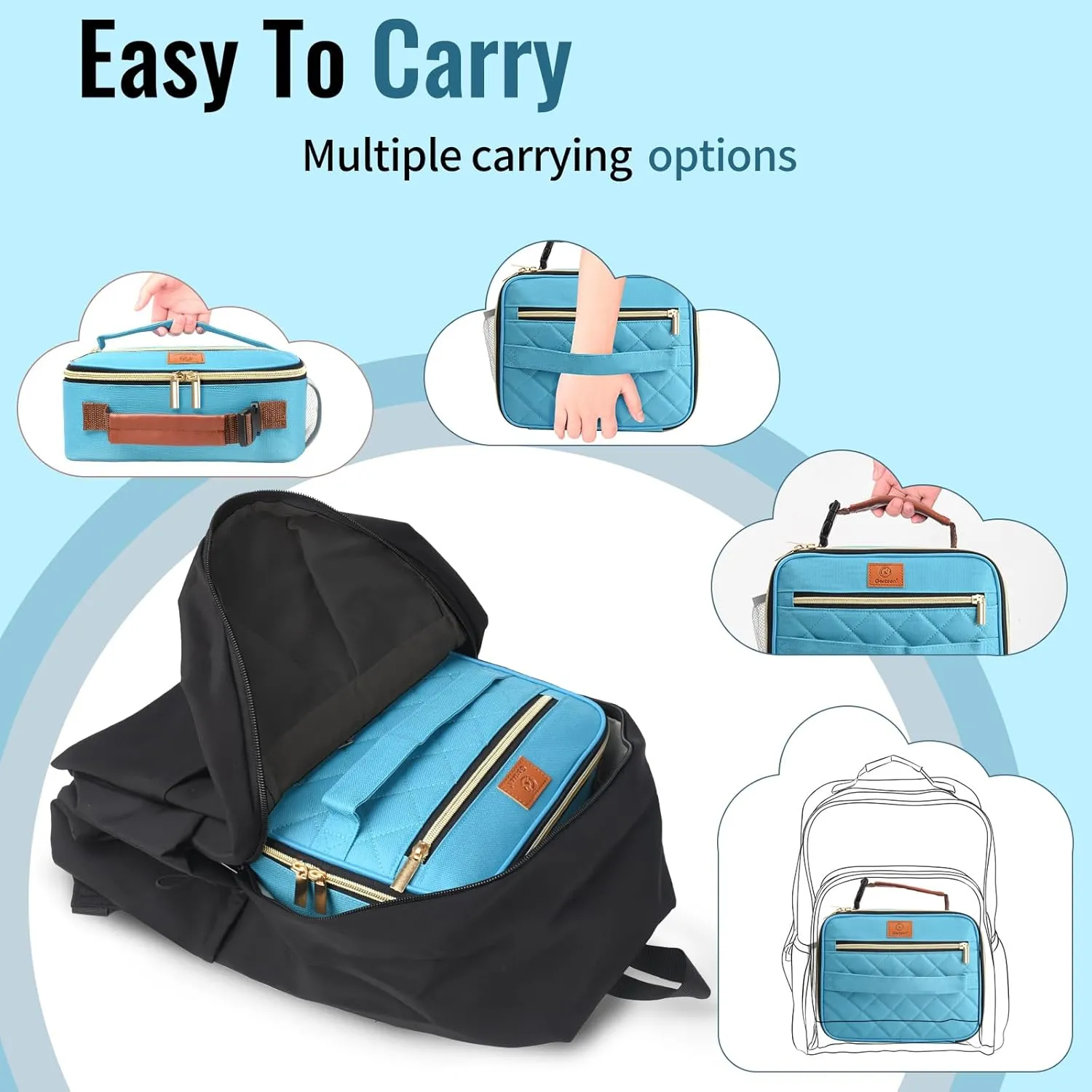 Genteen Lunch Box for Men Women Adults Kids - Insulated LunchBox Reusable, Zip Closure & Buckle Handle, Portable Cooler for Work, School, Travel (Teal)