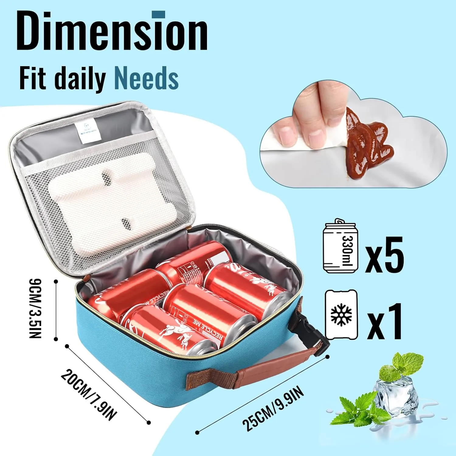 Genteen Lunch Box for Men Women Adults Kids - Insulated LunchBox Reusable, Zip Closure & Buckle Handle, Portable Cooler for Work, School, Travel (Teal)