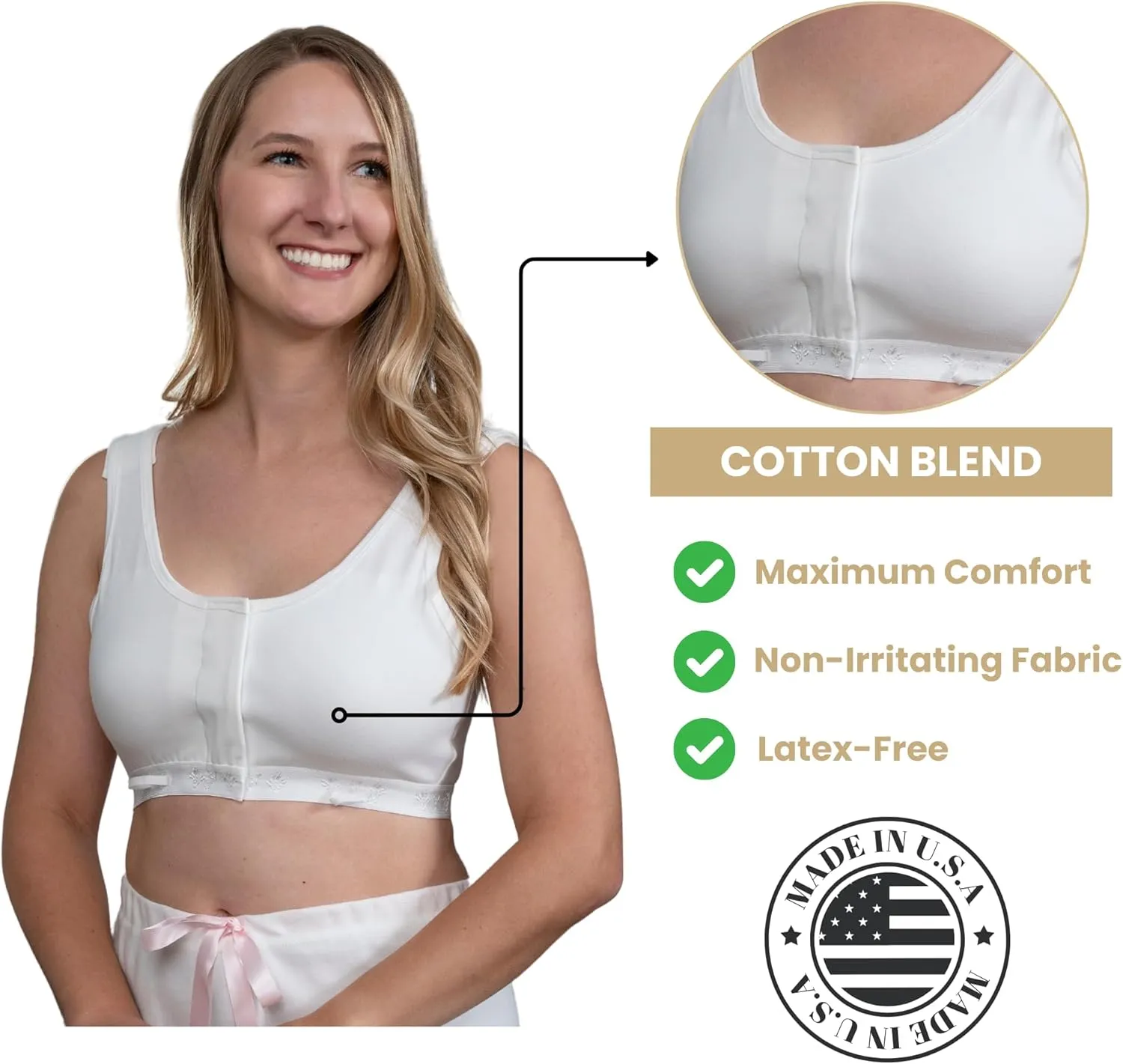 Gentle Touch Surg-Ease Bra with Hook and Loop Front Closure- Post Mastectomy Recovery Bra, Made in USA