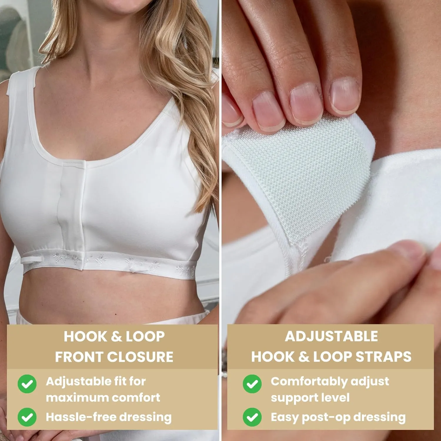 Gentle Touch Surg-Ease Bra with Hook and Loop Front Closure- Post Mastectomy Recovery Bra, Made in USA