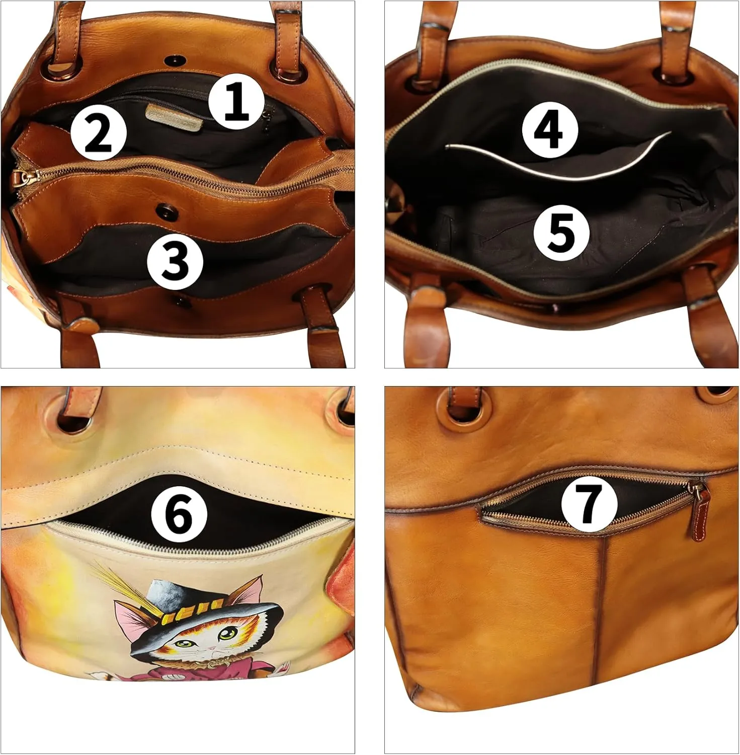 Genuine Leather Shoulder Bag for Women Hand Painted Leather Handbag Handmade Work Tote Bag Casual Hand Purse