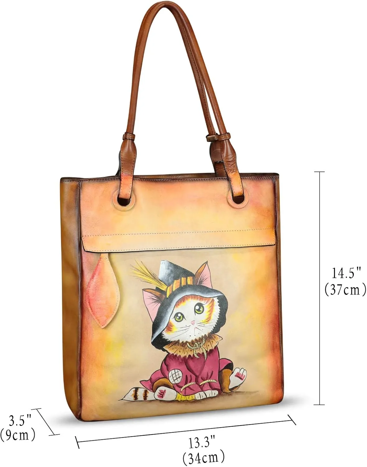 Genuine Leather Shoulder Bag for Women Hand Painted Leather Handbag Handmade Work Tote Bag Casual Hand Purse