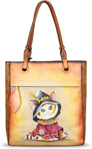 Genuine Leather Shoulder Bag for Women Hand Painted Leather Handbag Handmade Work Tote Bag Casual Hand Purse