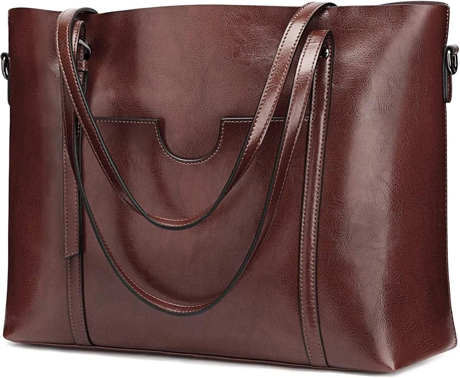 Genuine Leather Tote Bag for Women – Large Capacity Work Bag with Zipper, Adjustable Top Handles, Fits 14-Inch Laptop