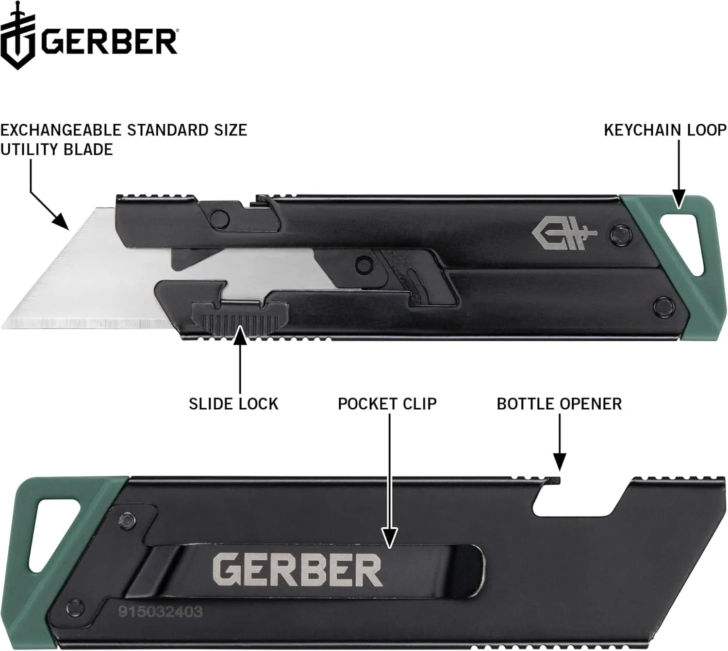 Gerber Gear EAB Slim - Black Pocket Razor Knife with Money Clip - EDC Gear Folding Stainless Steel Utility Knife with Box Cutter Blade for Everyday Carry