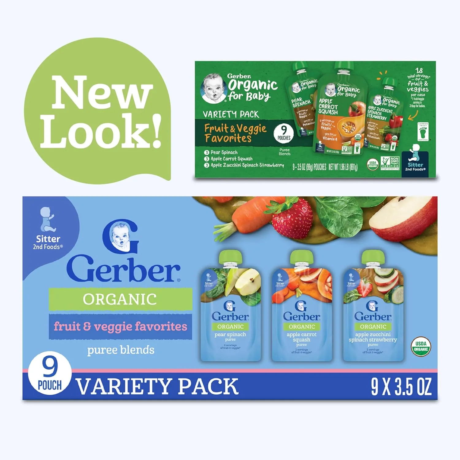 Gerber Stage 2 Baby Food, Organic Fruit and Veggie Favorites Puree Pouches Variety Pack, No Added Sweetener, Baby Food Pouches, 9-Pack