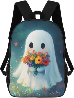 Ghost Flowers 17 Inch Shoulder Backpack Fashion Laptop Bag Travel Daypack for Camping Hiking