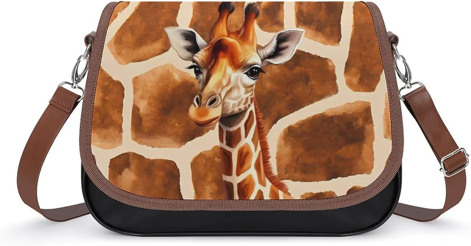 Giraffe Animal and Skin Texture Women's Crossbody Bag PU Leather Message Bag Shoulder Handbag Purse for Travel Office
