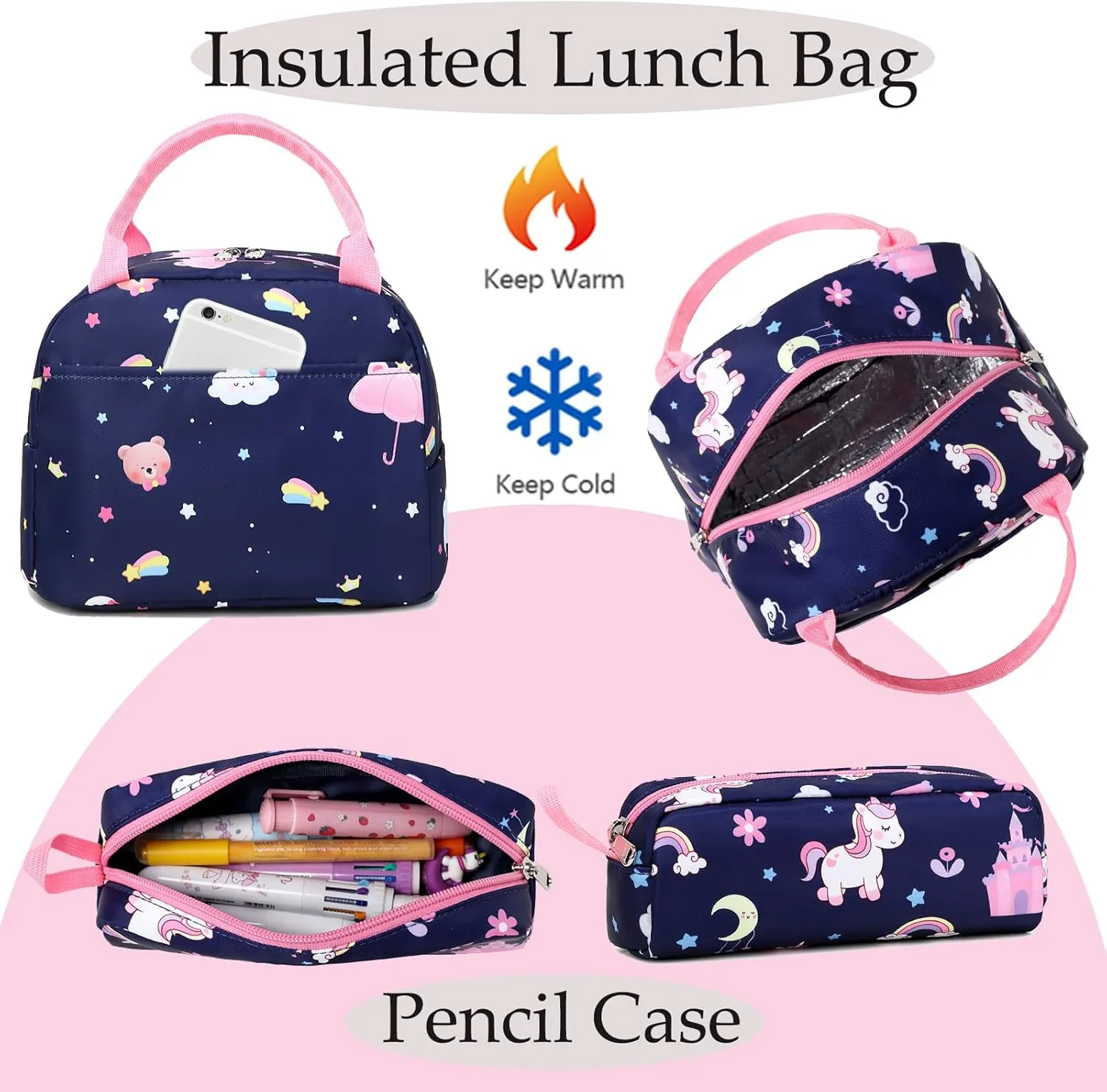 Girls Backpack for Elementary Unicorn Backpack Kids Backpack School Bookbag for Girls 3 in 1 Set Back to School