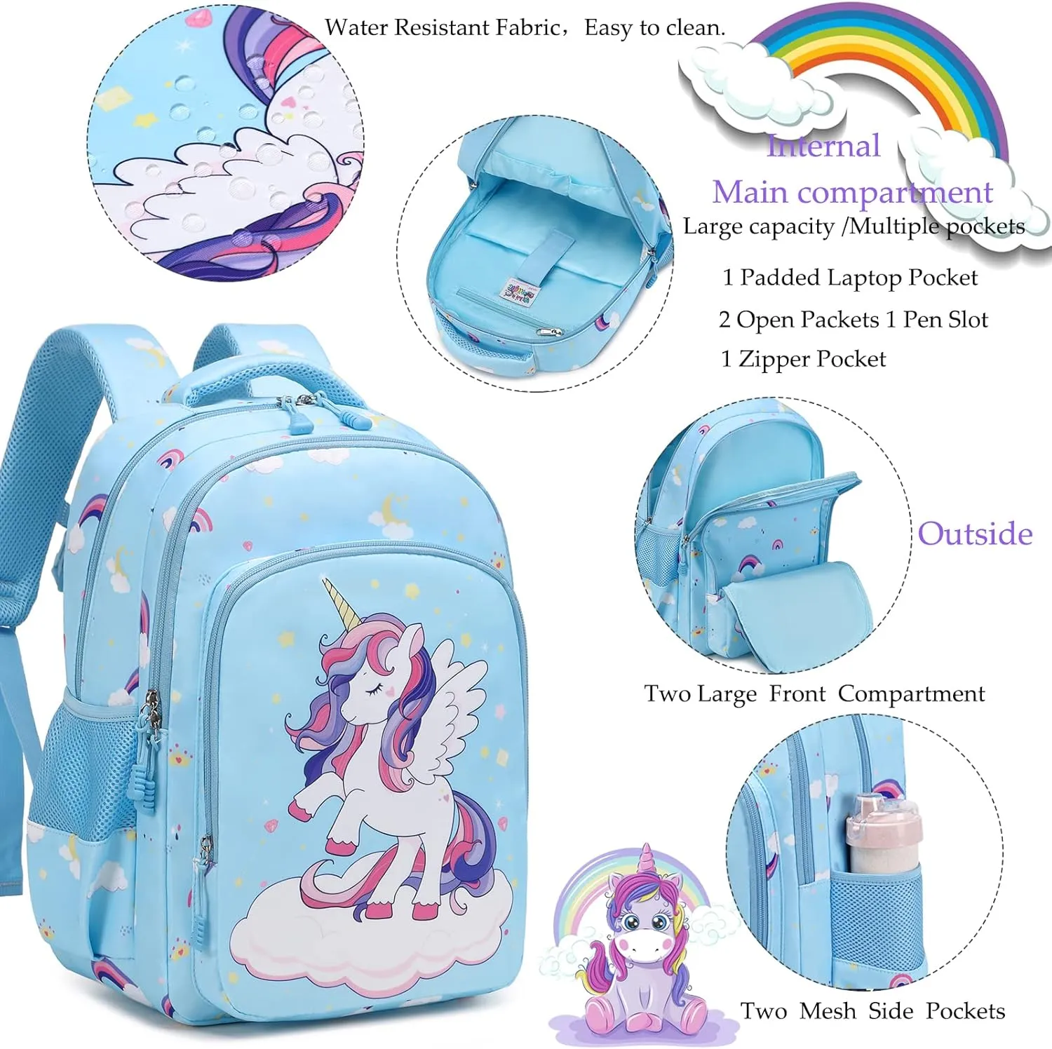 Girls Backpack for Elementary Unicorn Backpack Kids Backpack School Bookbag for Girls 3 in 1 Set Back to School