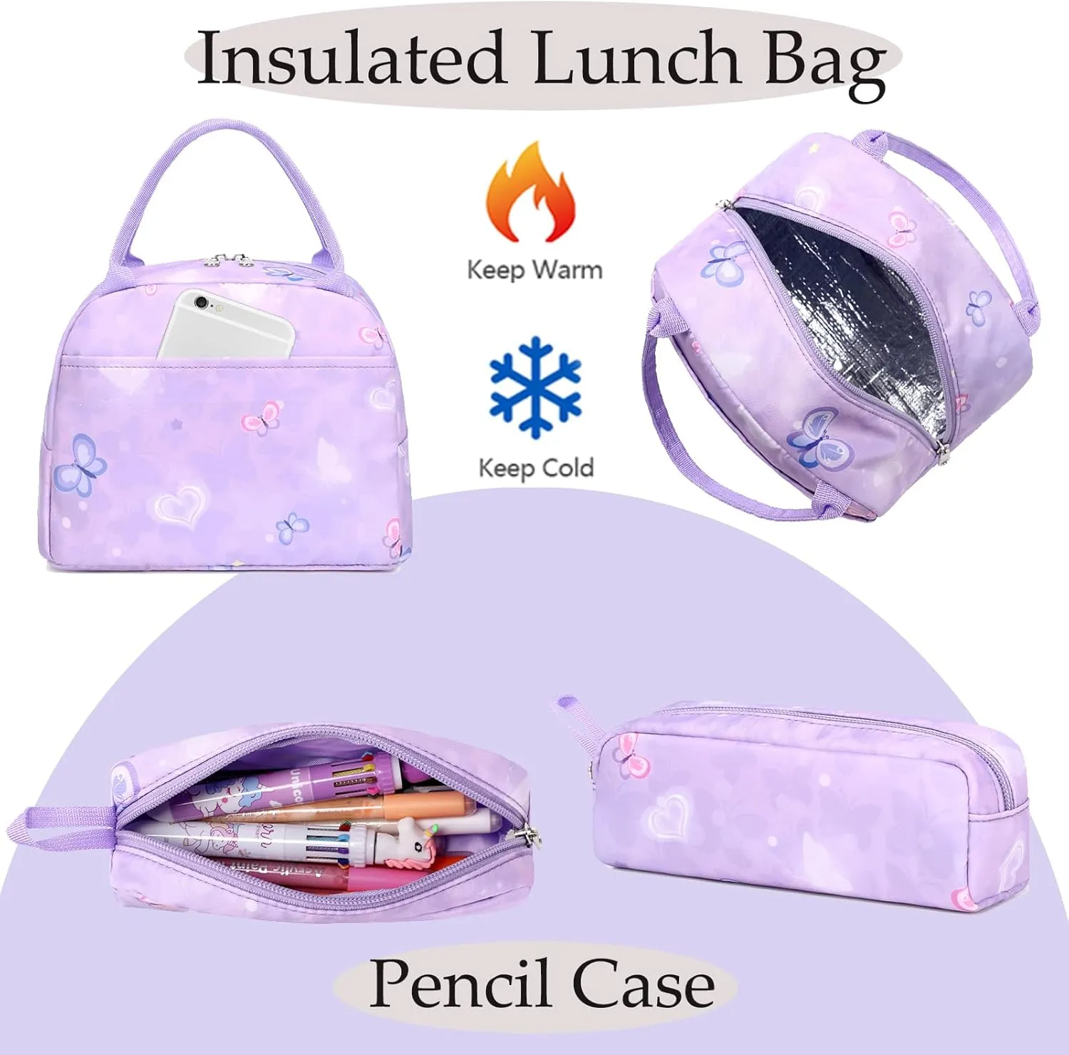 Girls Backpack for Elementary Unicorn Backpack Kids Backpack School Bookbag for Girls 3 in 1 Set Back to School
