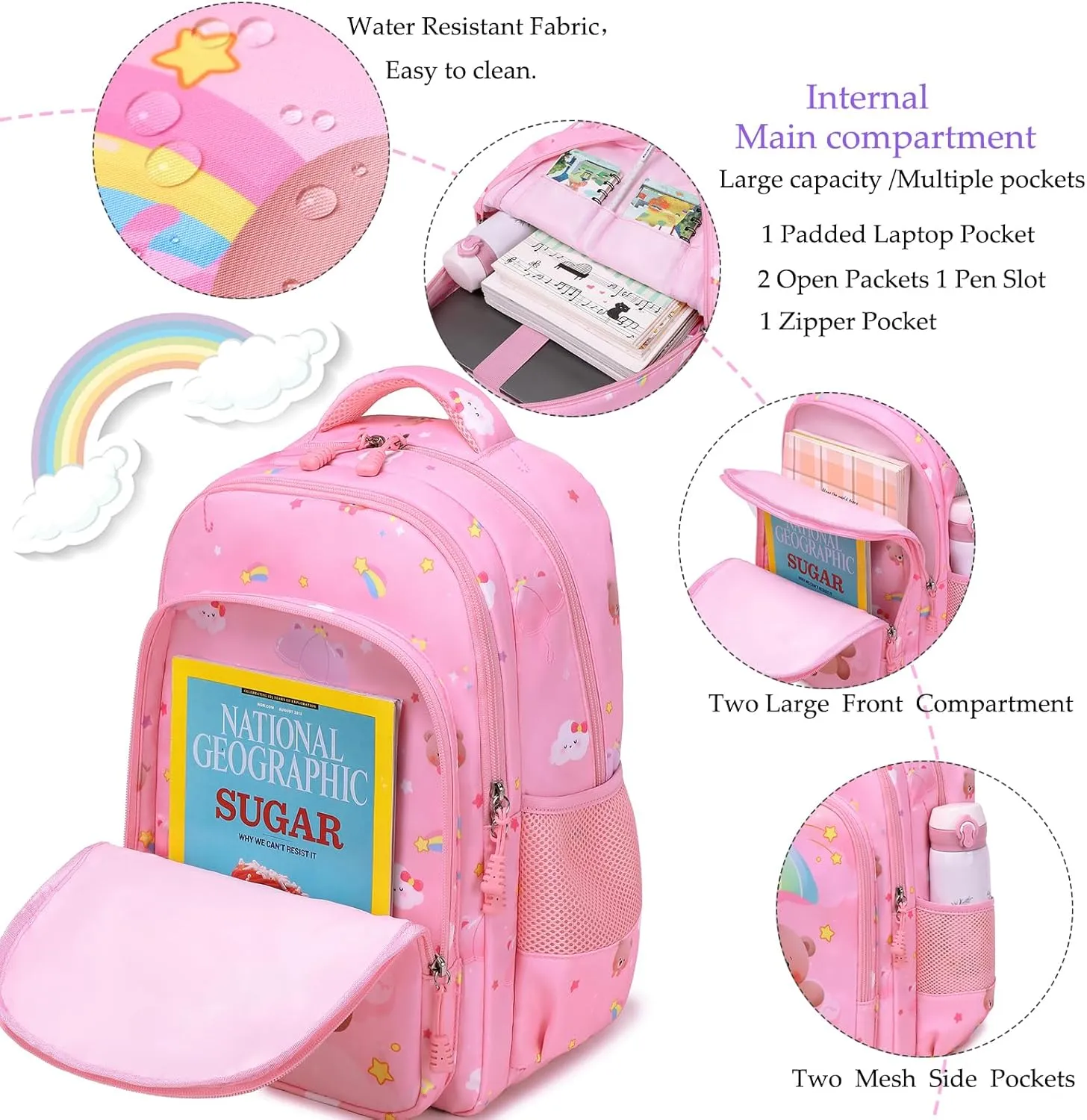 Girls Backpack for Elementary Unicorn Backpack Kids Backpack School Bookbag for Girls 3 in 1 Set Back to School