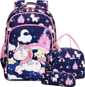 Girls Backpack for Elementary Unicorn Backpack Kids Backpack School Bookbag for Girls 3 in 1 Set Back to School