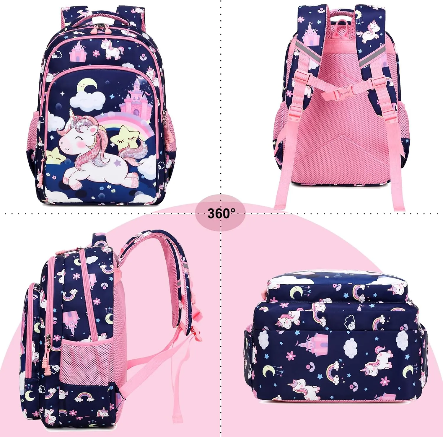 Girls Backpack for Elementary Unicorn Backpack Kids Backpack School Bookbag for Girls 3 in 1 Set Back to School
