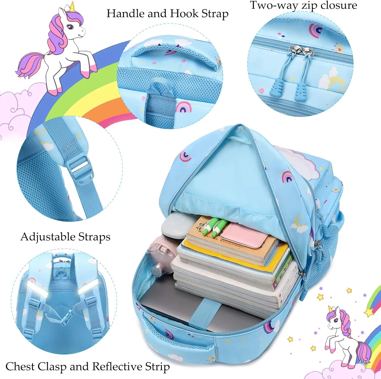 Girls Backpack for Elementary Unicorn Backpack Kids Backpack School Bookbag for Girls 3 in 1 Set Back to School