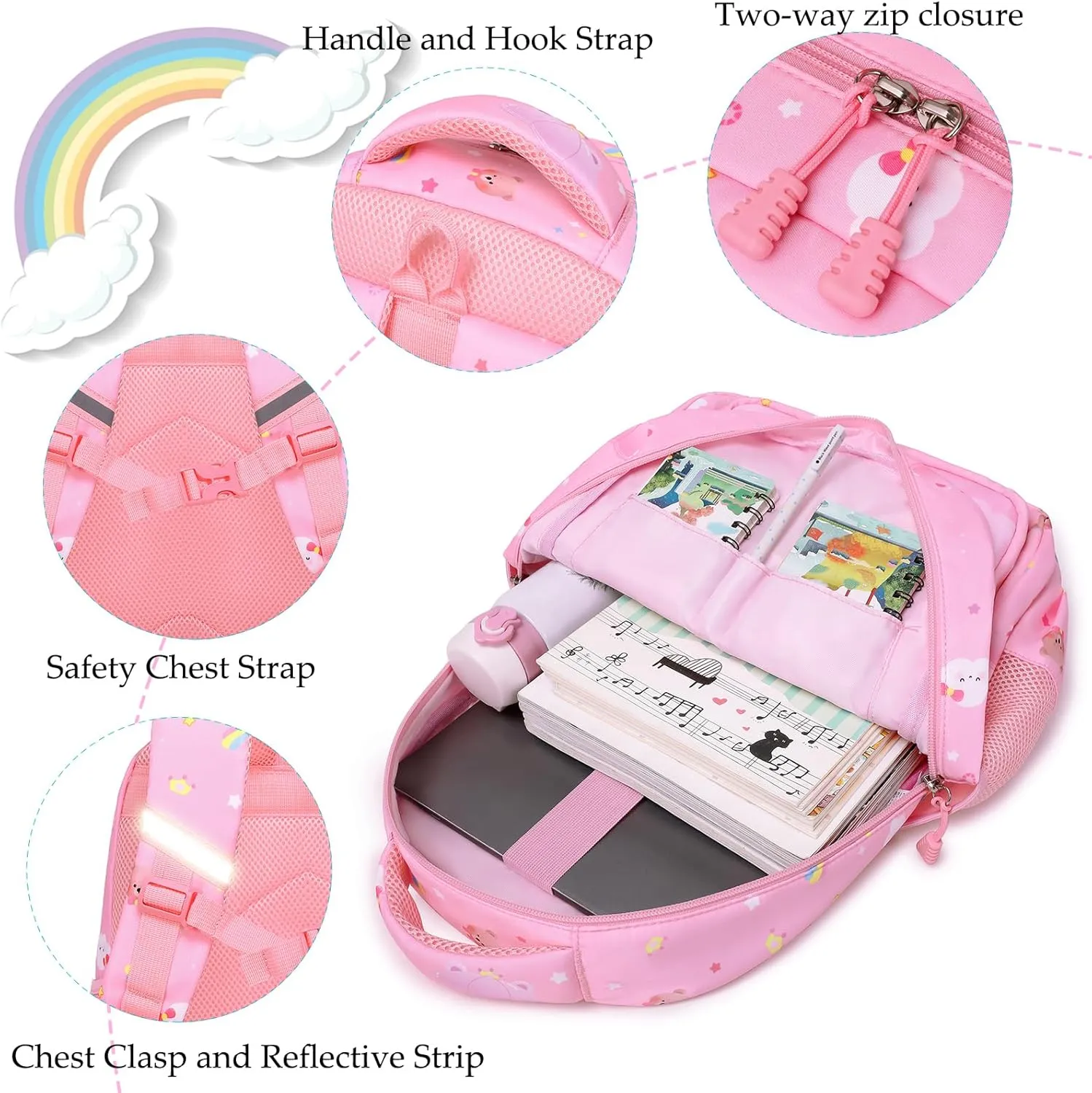 Girls Backpack for Elementary Unicorn Backpack Kids Backpack School Bookbag for Girls 3 in 1 Set Back to School