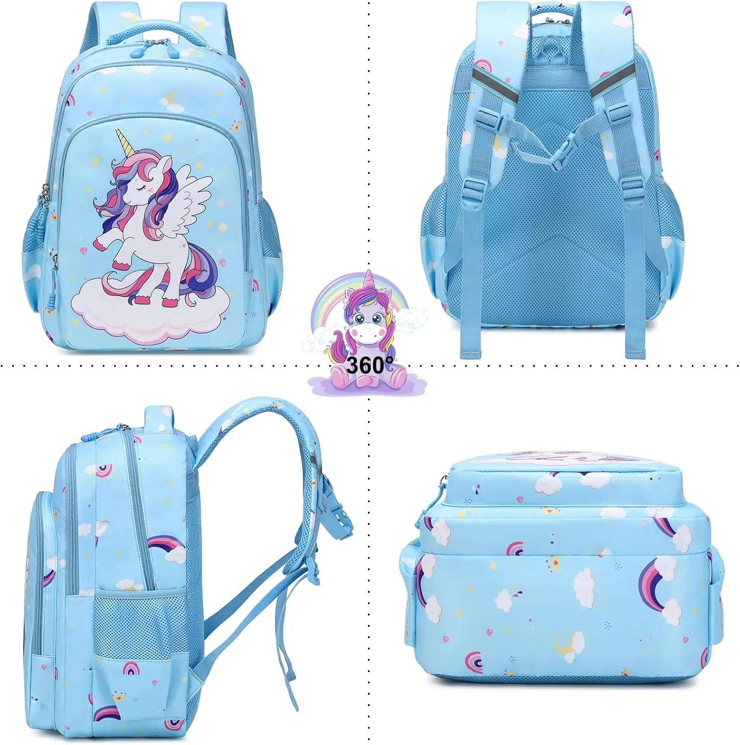 Girls Backpack for Elementary Unicorn Backpack Kids Backpack School Bookbag for Girls 3 in 1 Set Back to School
