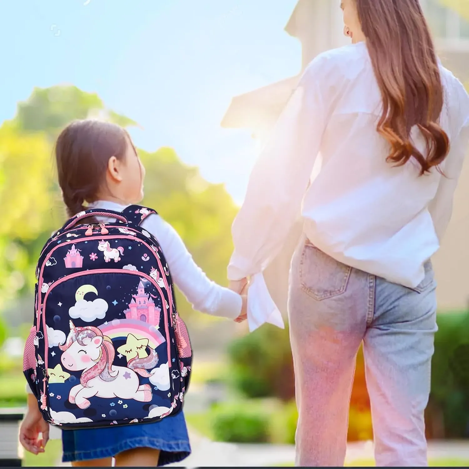 Girls Backpack for Elementary Unicorn Backpack Kids Backpack School Bookbag for Girls 3 in 1 Set Back to School