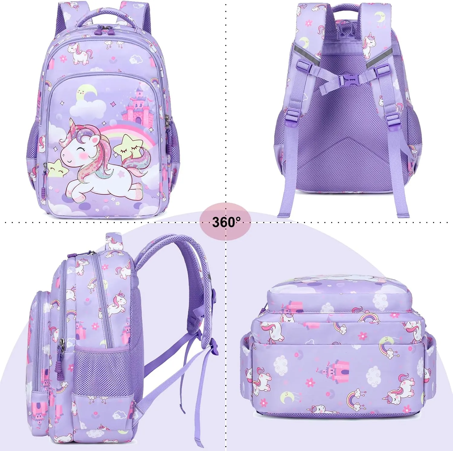 Girls Backpack for Elementary Unicorn Backpack Kids Backpack School Bookbag for Girls 3 in 1 Set Back to School